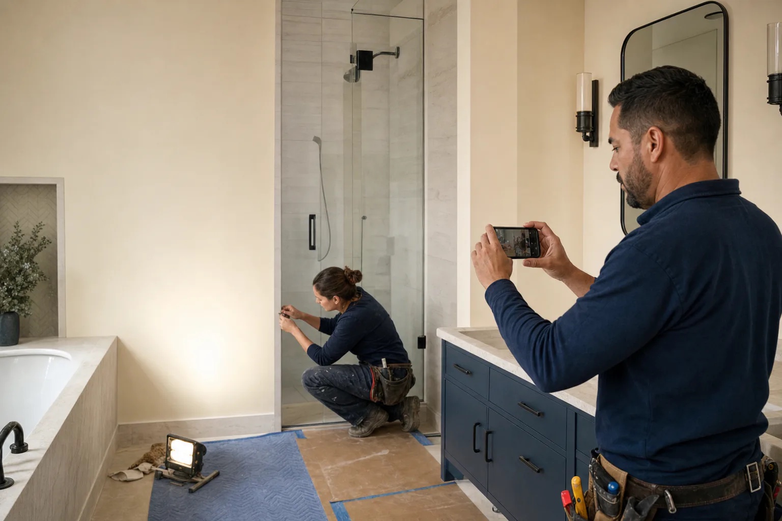 Construction supervisor documenting a final quality inspection